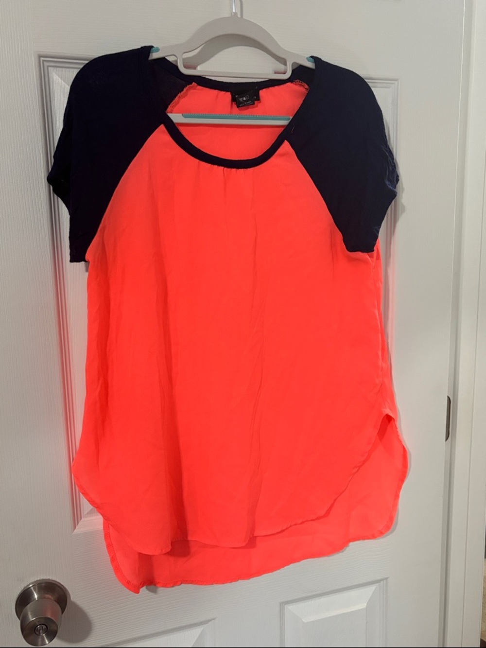 Rue21 Neon Coral and Black Raglan Short Sleeve Tunic